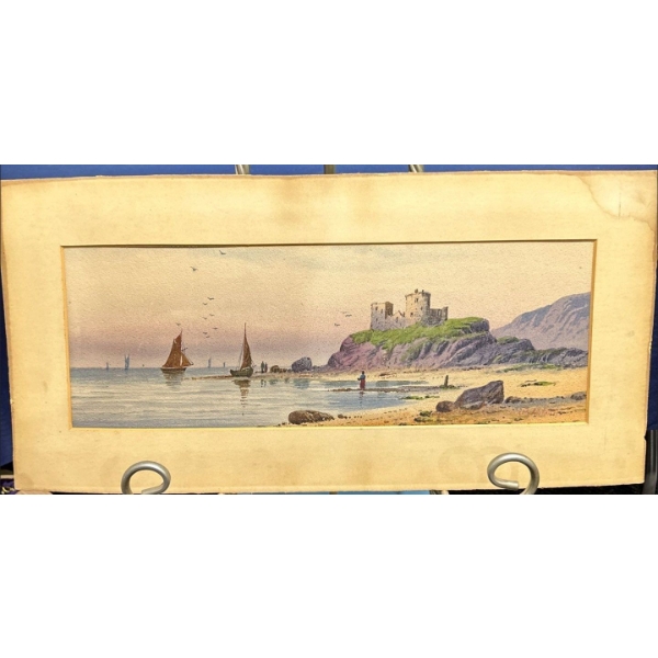 Illegible Signature "Castle of the Coast of Donegal" Original Watercolour 25.5 Wx12.5H