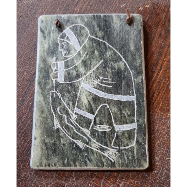 - Soapstone Carving of Inuit Fisherman, Signed Dimu, 4 X 6