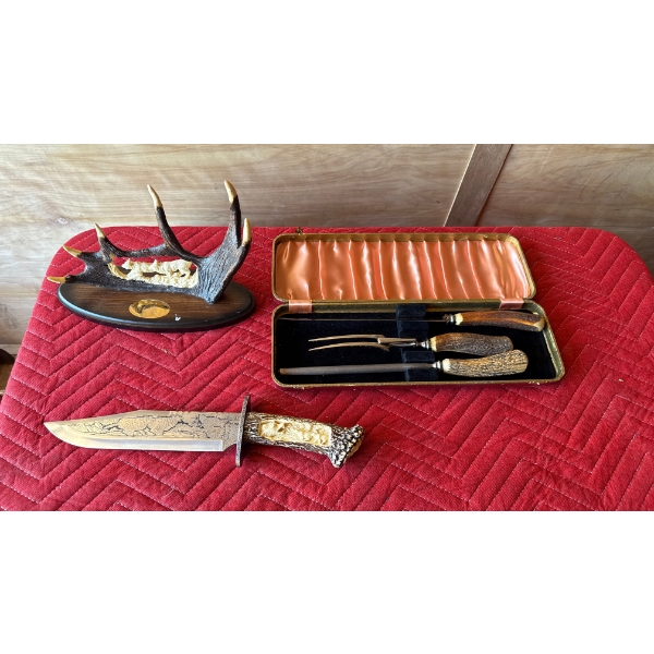 Antler Style Cutlery and Buck Knife with Antler Style Handle, Antler Display Piece