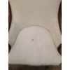 Image 2 : Upholstered Beige Chair w/ Carved Wood Detail 27 W, 26 D, 44 T 