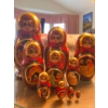 Image 1 : authentic red hand, paint Russian nesting dolls with gold pinstriping 10 pieces 10”
