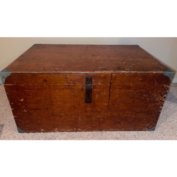 Rustic English Wood w/Metal Latch Chest Or Trunk For Storage-Medicine Chest