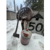 Image 2 : antique tractor seat with antique gas can axe and two road signs 50 and up and camping great for any