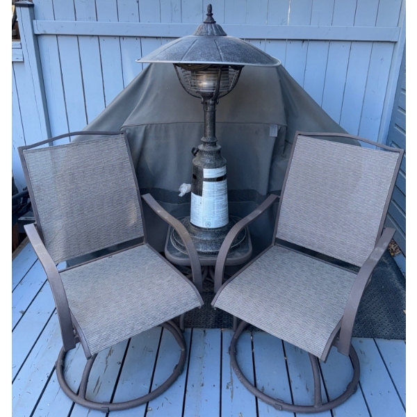Three Piece Patio Bistro Set-Include Two Swivel Rockers & Propane Heater w/small Table