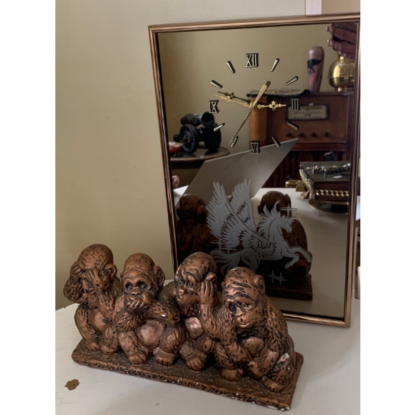 Zodiac Mirrored Wall Clock Monkey Figurine 13L