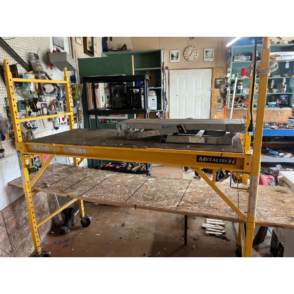  two stage metaltech collapsible scaffolding with small step ladder