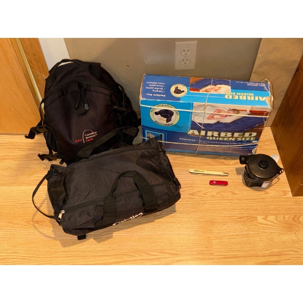 Camping Accessories w/ Air Mattress, Pump, Swiss Army Knife, and Bonus Bud Light 24 Can Soft Cooler