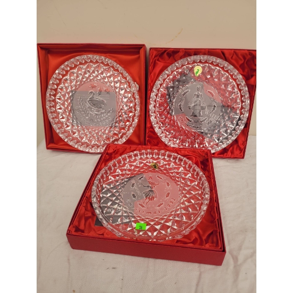 Three Crystal Christmas Collector Plates in Presentation Boxes