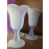 Image 2 : Frosted Purple Glass Vases (Tallest: 8.5 T) and 4 Blue Dessert Parfait Glasses 6 T