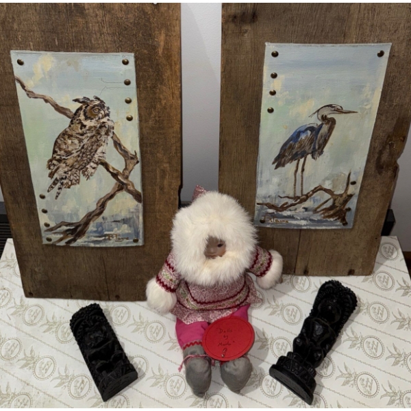 Genuine Rabbit Fur Rimmed Hood Inuit Infant w/ Aztec Iduls & Wildlife Art 14T