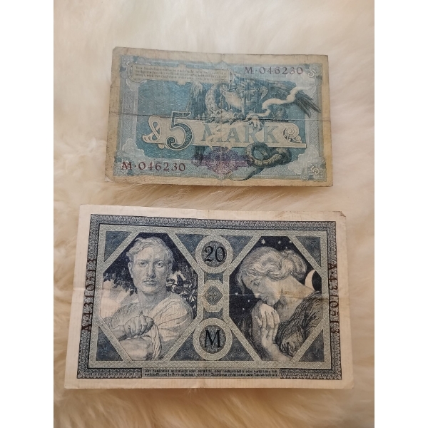 1904 Funf Marc Reischkassenschein & 1915 Zwangzig Mark