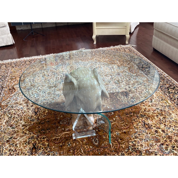 Wood Elephant Carving Coffee Table With Glass Top 40D