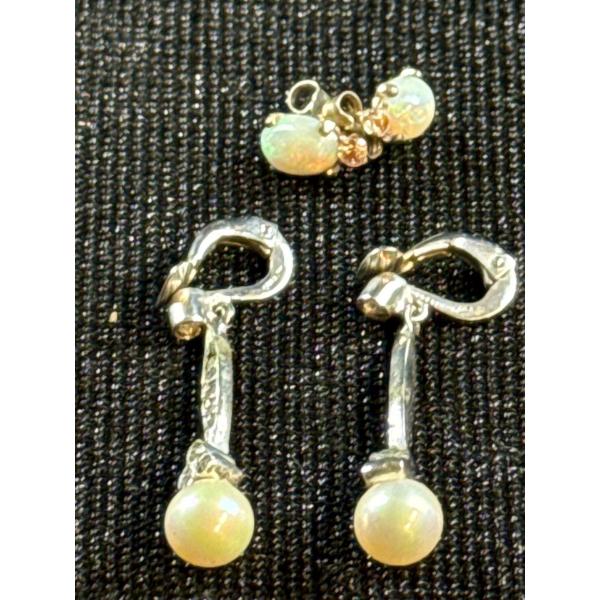 Sterling Silver Marchesite Pearl & Opal Ear Rings 5.4g