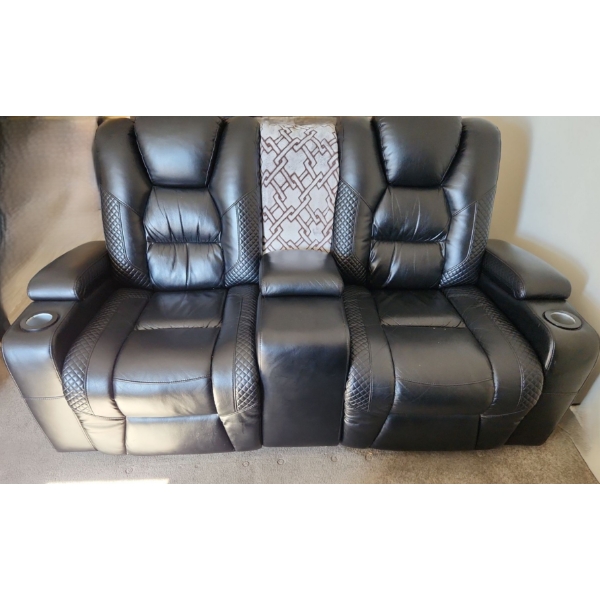 Leather Two Seat Seat Sofa w/ Arm Rest Storage and Electronic Controls 74.5 W, 36 D, 39 T