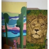 Oil on Canvas Lion Painting w/ Cartoon Landscape 18x16
