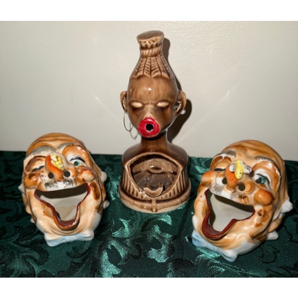 Rare Ceramic Hobo Ashtrays-Hand Painted Clowns Art Deco  Novelty Ashtrays