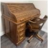 Antique Oak Roll-Top Desk W/Matching Chair  37x29x49"tall