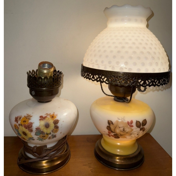 Victorian Hurricane Lamp ft/ A Hobnail Milk Glass Shade 12"Tall