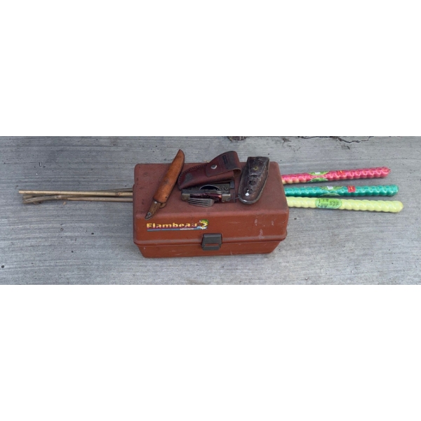 Tackle Box w/ Fishermen Knives & Citronella Sticks