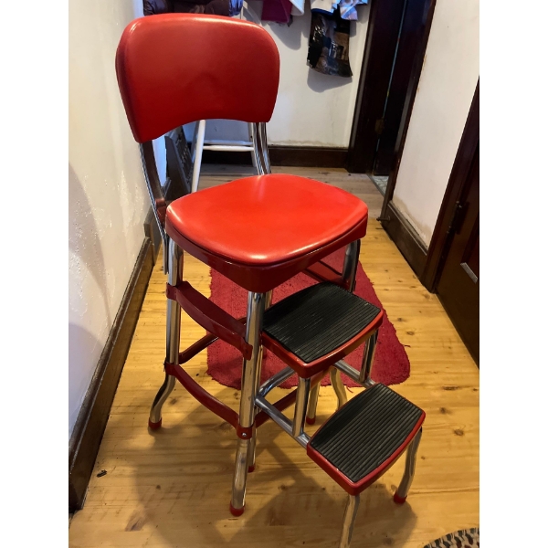Retro reproduction Red kitchen chair with steps .