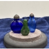 Set of 3 Blue & Green Snuff Bottles with two Spoons 2.25H, 2H, 1.75H
