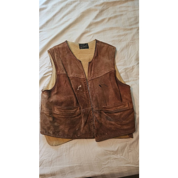 Brown Suede and Sherpa-Lined Vest with Zipper Closure
