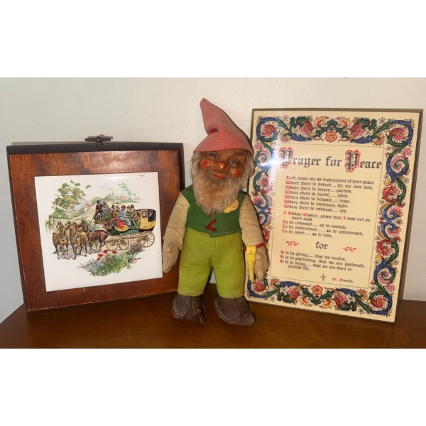 1955 Steiff 'Luckey' Dwarf 12"Tall w/ Decorative Wall Hangings 