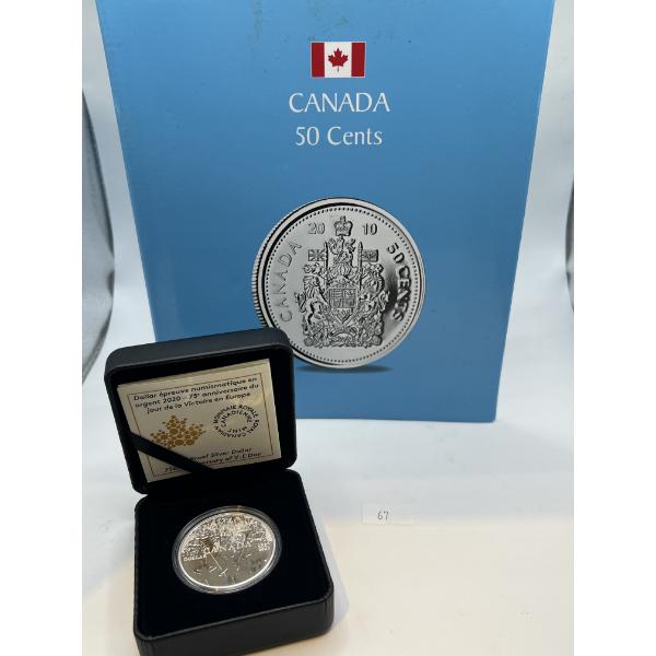 2020 Canada Proof Silver Dollar - 75th Anniversary of V-E Day RCM with full Book of Modern 50c 