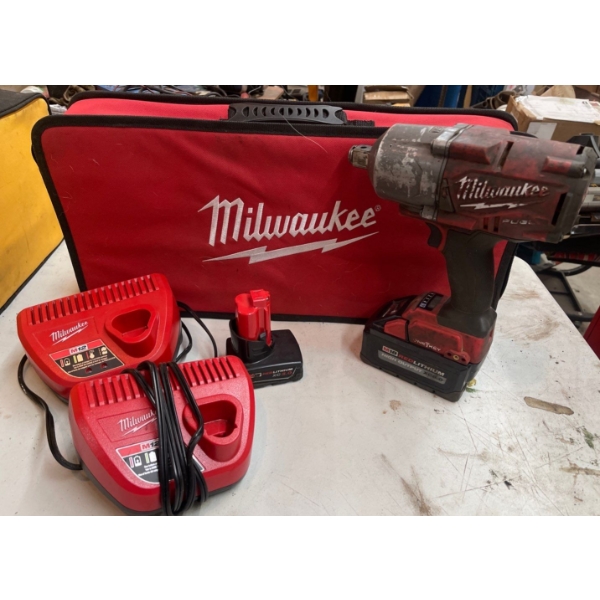Milwaukee M18 Fuel 1/2 inch High Torque Impact Wrench w/Friction Ring + 2 Chargers