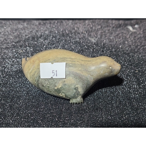 Soapstone Carving of Seal, Artist: Rudy Minilgak, 4 W, 1.5 D, 1.5 T