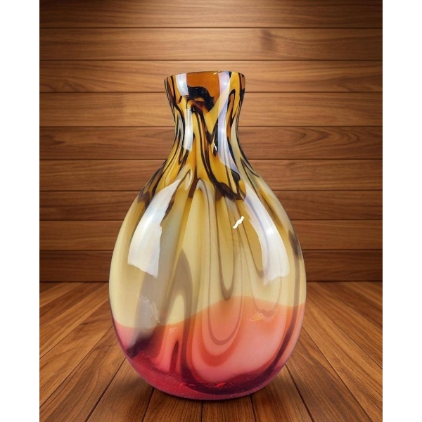 Hand-Blown Art Glass Vase, Multicolour Swirl, 21" Tall