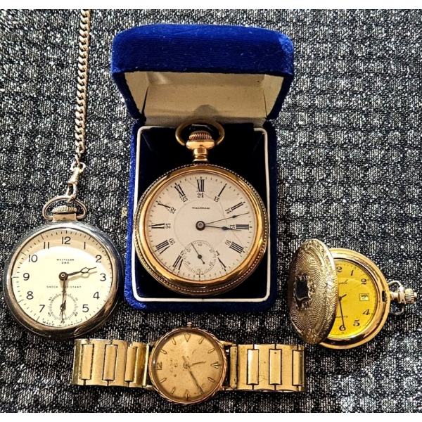 Selection of Vintage Pocket Watches Including Wristwatch
