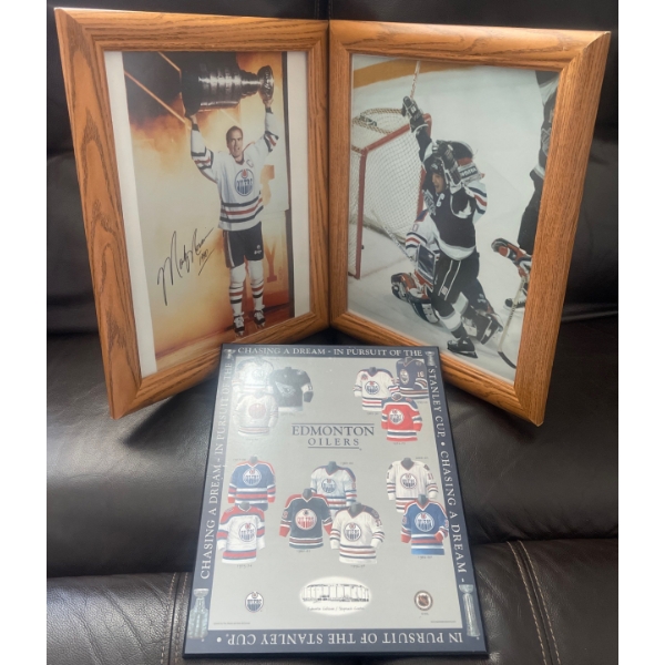 Edmonton Oilers "Chasing A Dream" Wall Hanging  Mark Messier Signed Autograph w/other art  13"w x 17