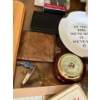 Image 4 : large box of linens  short glass set Stein barometer knife, set Alberta, wildlife magazines, and ano