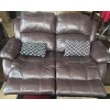 Image 3 : Genuine Leather 2 Seat Power Recliner w/ Geometric Patterned Throw Pillows 50x32x37