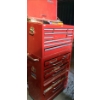 Image 1 : Red Metal Toolboxes/ Contents: Upper Cabinet: 26.5 W, 17.5 D, 19 T,  Wheeled Base: 27 W, 18 D, 42 T