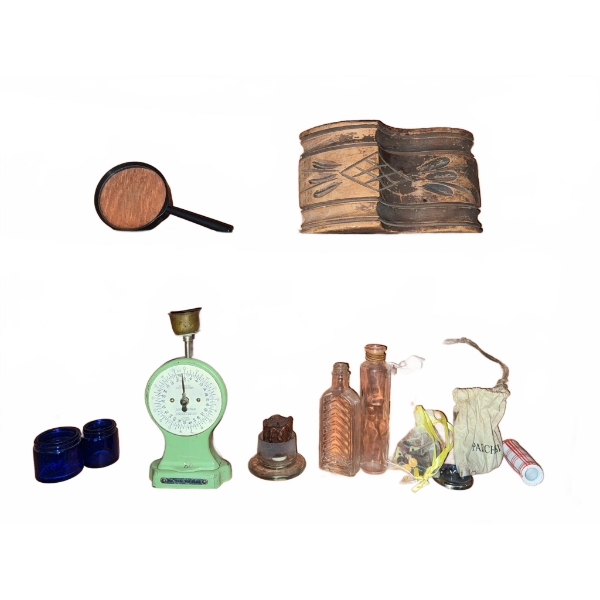 Wall-Mounted Wooden Display Shelf With Assorted Small Collectibles