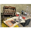 Image 1 : Retro magazine stand wooden/brass picture frames tea cup & saucer vintage bottles oil lamp Pyrex