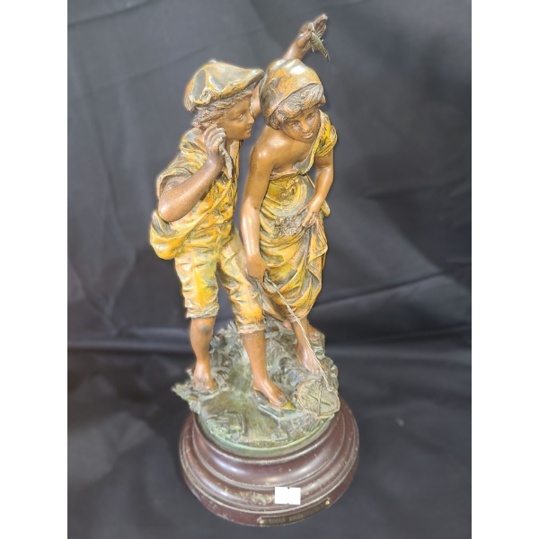 Metal Statue : "Ecole Buissonniere" 7.5" Diameter Base, 15 T, Stamped France