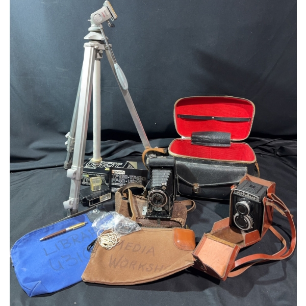 Vintage Cameras With Bags and Stand