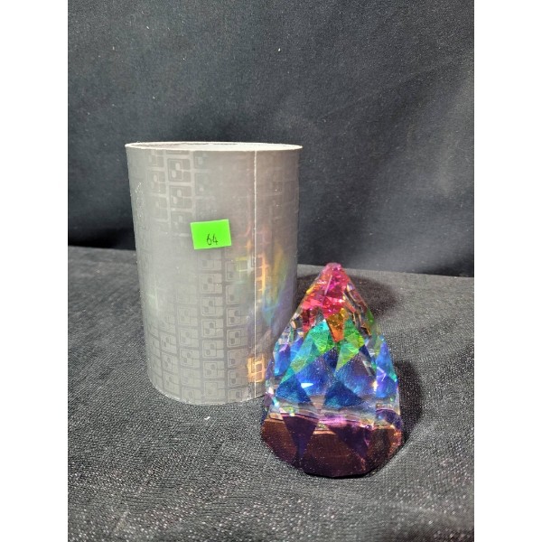 Swarovski Aurora Borealis Crystal Prism Paperweight with Display Canister