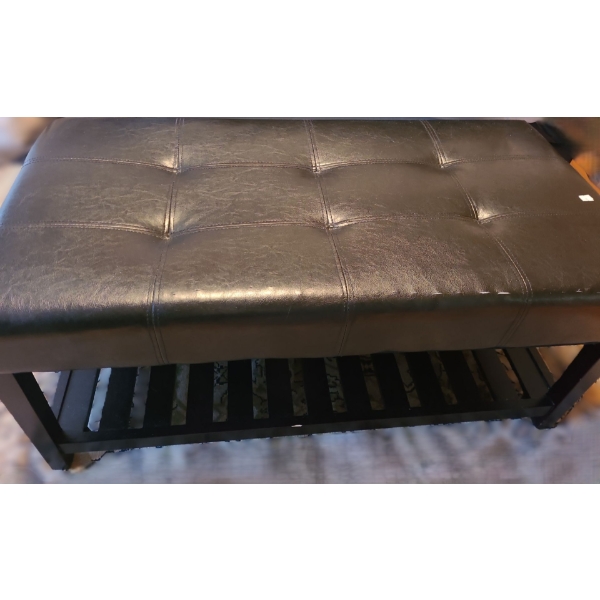 Faux Leather Bench w/ Slatted Lower Shelf 39 W, 20 D, 18 T 