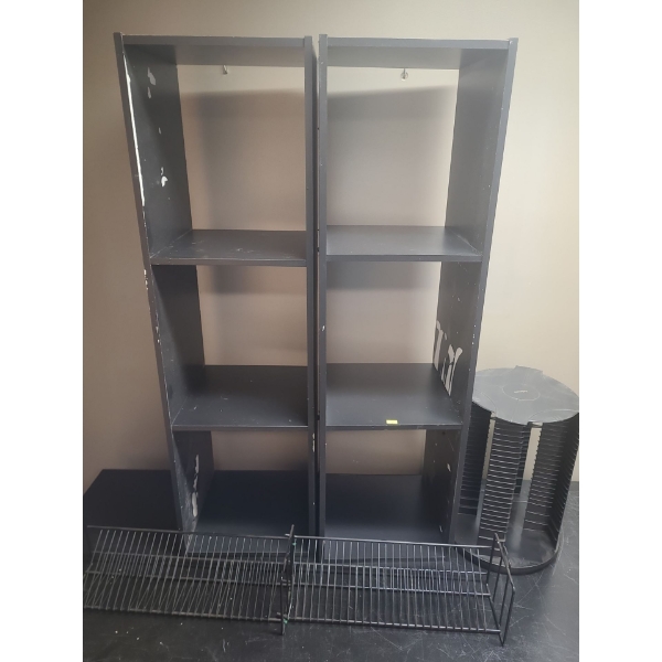 MDF Storage Shelves (42"T, 12"W, 12"D)X2 and CD Holders 