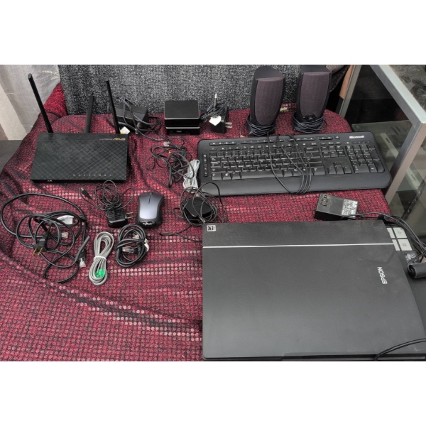 Electronics Lot With Epson V370 Scanner, ASUS Router, Dell Speakers