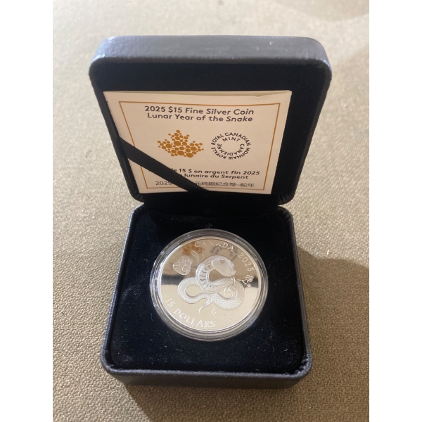 2025 $15 Fine Silver Coin, Lunar Year of the Snake, Royal Canadian Mint