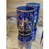 Image 4 : Blue and Gold Glass Decanter Set with 8 Glasses and Etched Serving Tray