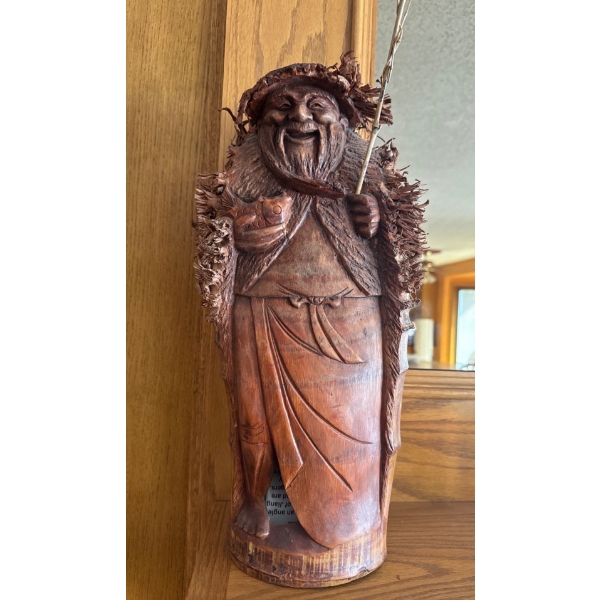 Jiang Taigong The Supreme Strategist, Hand Carved From One Piece of Bamboo Root, 16In Tall 