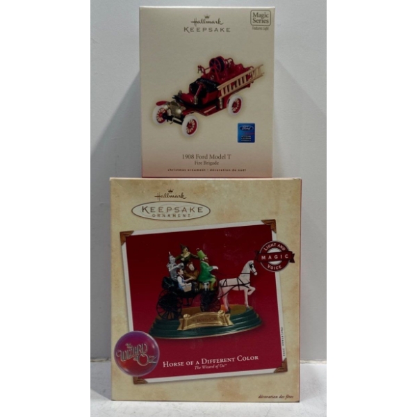 Wizard of Oz-Horse of a Different Color and 1908 Ford Model T Fire Brigade Hallmark Ornaments