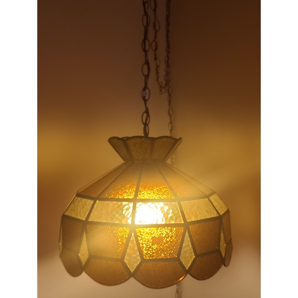 Vintage Swag Chain Stained Glass Light Fixture 15" Diameter Shade, 10 .5 T (Shade Measurements)