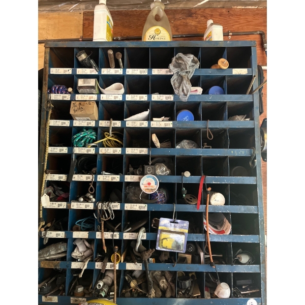 Blue bolt bin organizer with all contents buyer must remove